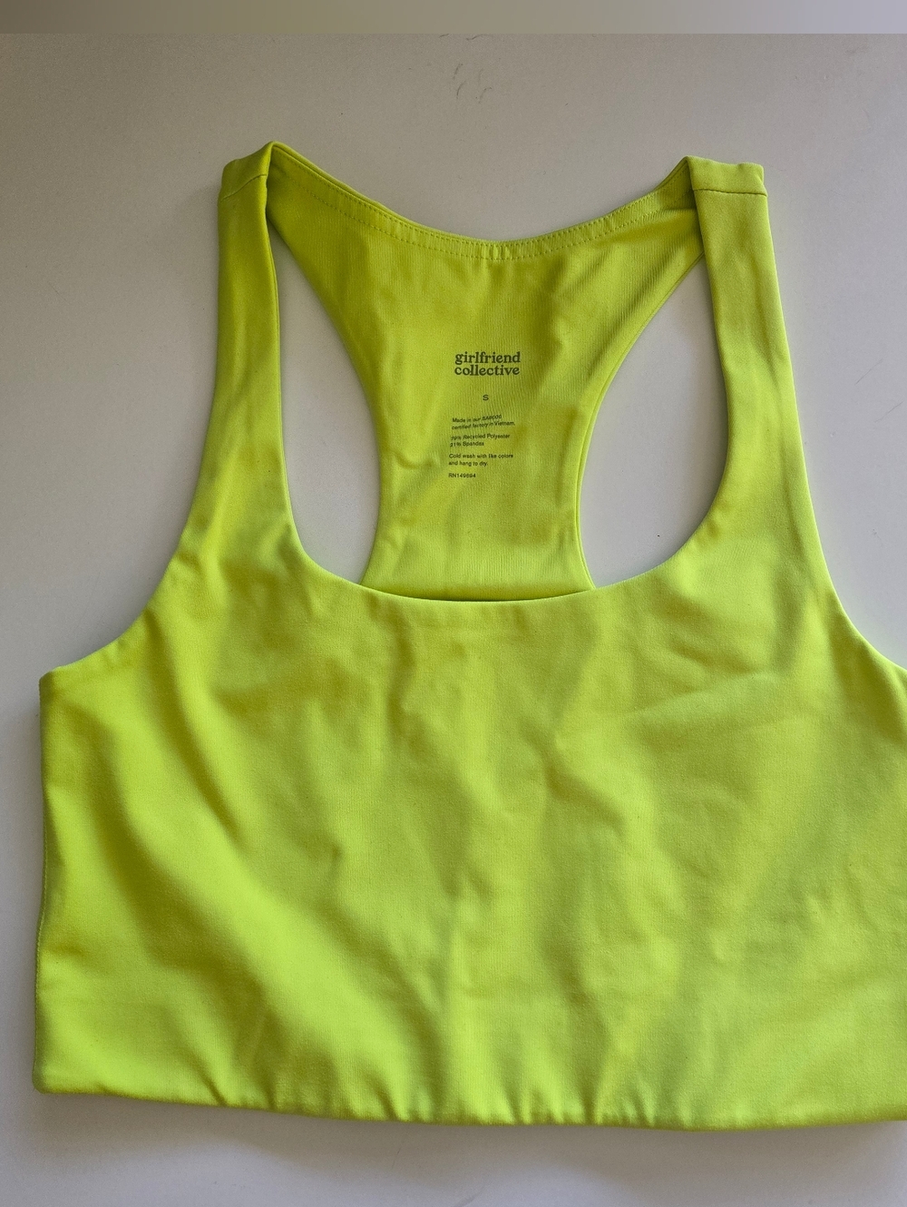 NWOT girlfriend collective Racerback Sports Bra Limited Color "Acid" S